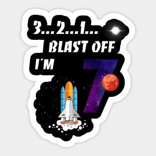 Outer Space Blast Off 7 Year Old 7th Birthday Party Sticker